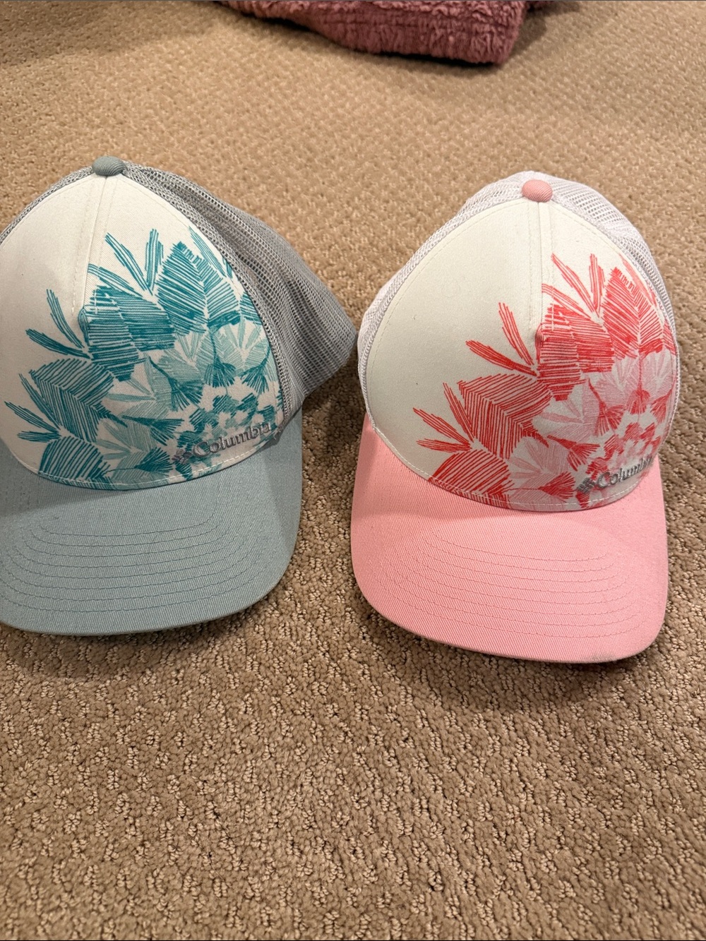 Columbia Blue and Pink Floral Mesh Trucker Hat